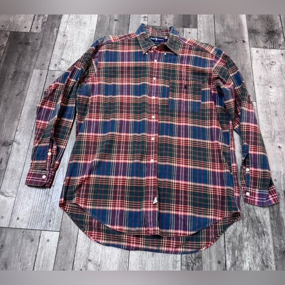 Polo Ralph Lauren Other - Vintage Ralph Lauren Shirt Men’s Large  Tartan Plaid  Long Sleeve Blue/Red